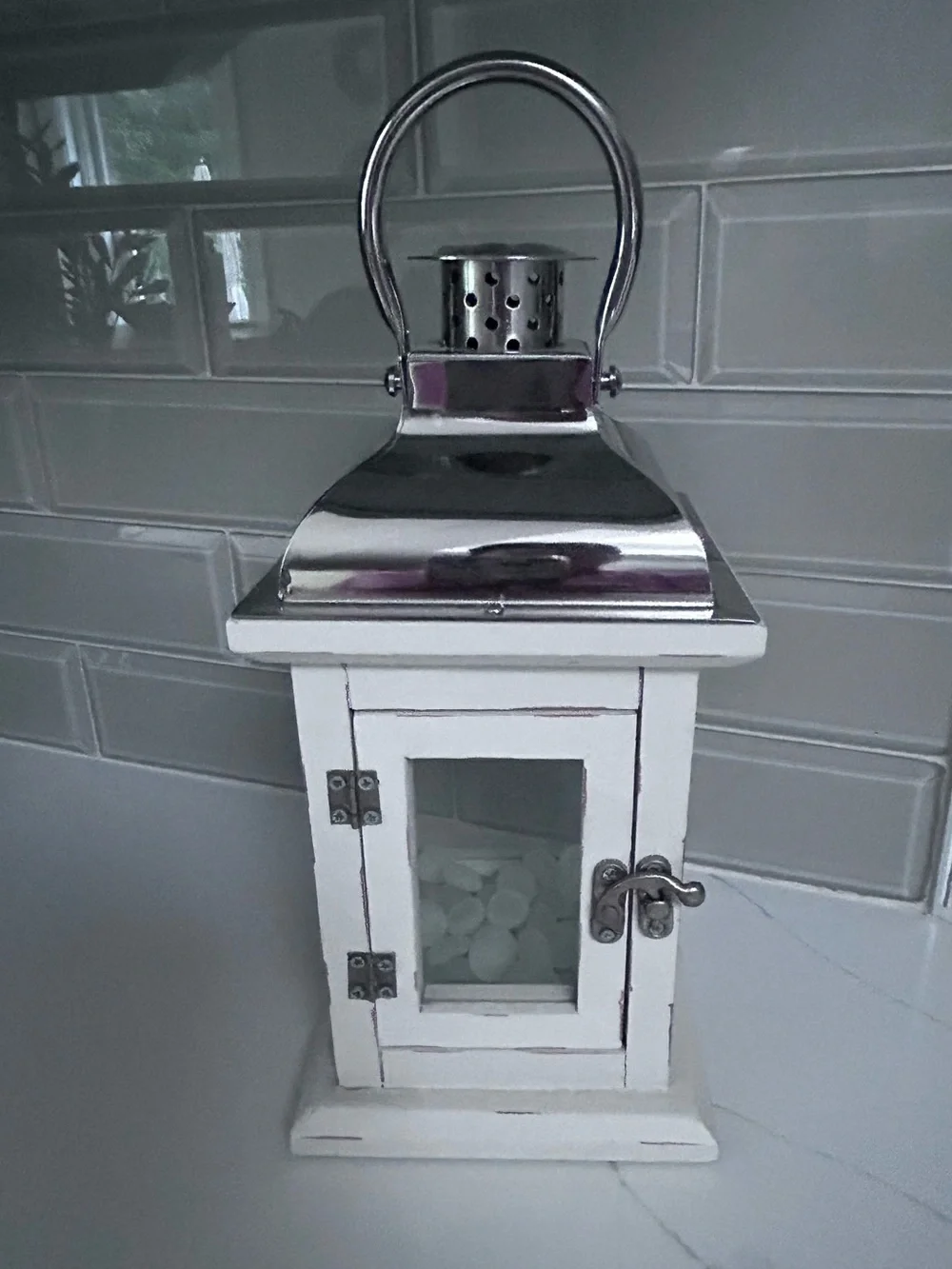 White and Silver Decorative Lantern - Home Accents